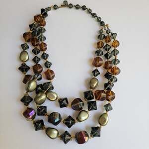 Vintage West Germany Faceted Bead Necklace Triple Strand Graduated 18 Inch